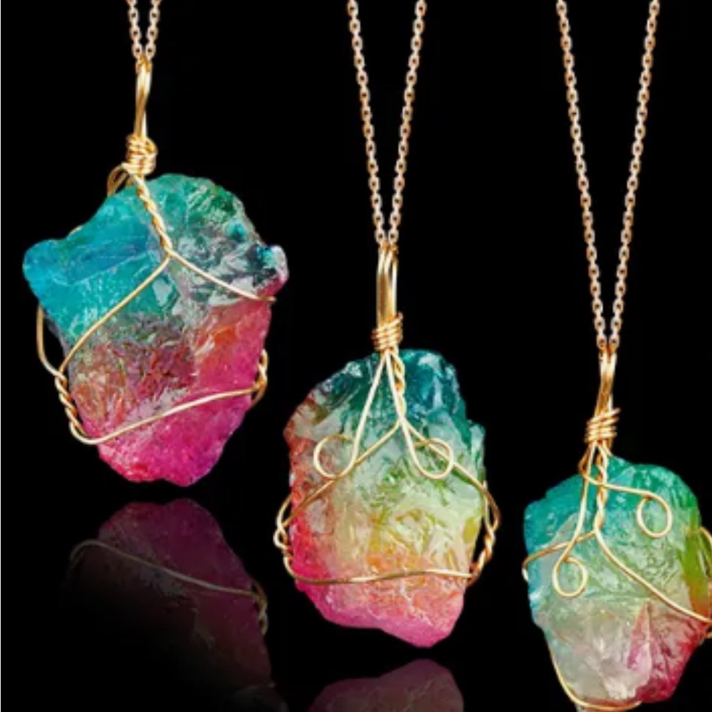 Multicolor irregular Natural Chakra Stone Pendant Necklace